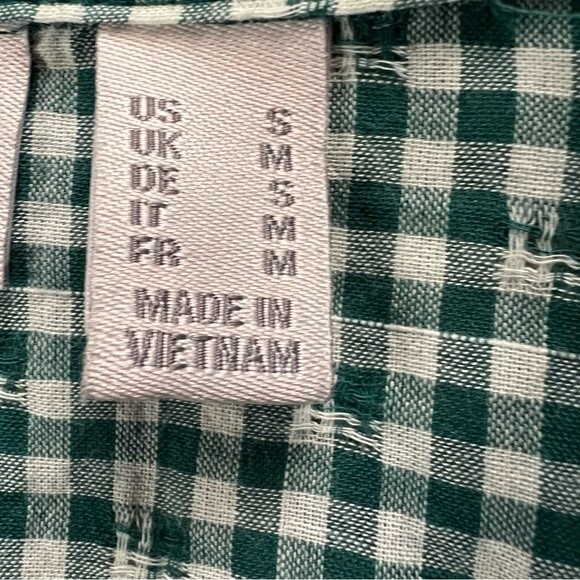 LOGO by Lori Goldstein Green Gingham Striped Ruffled Button Up Long Sleeve Small - Picture 11 of 14